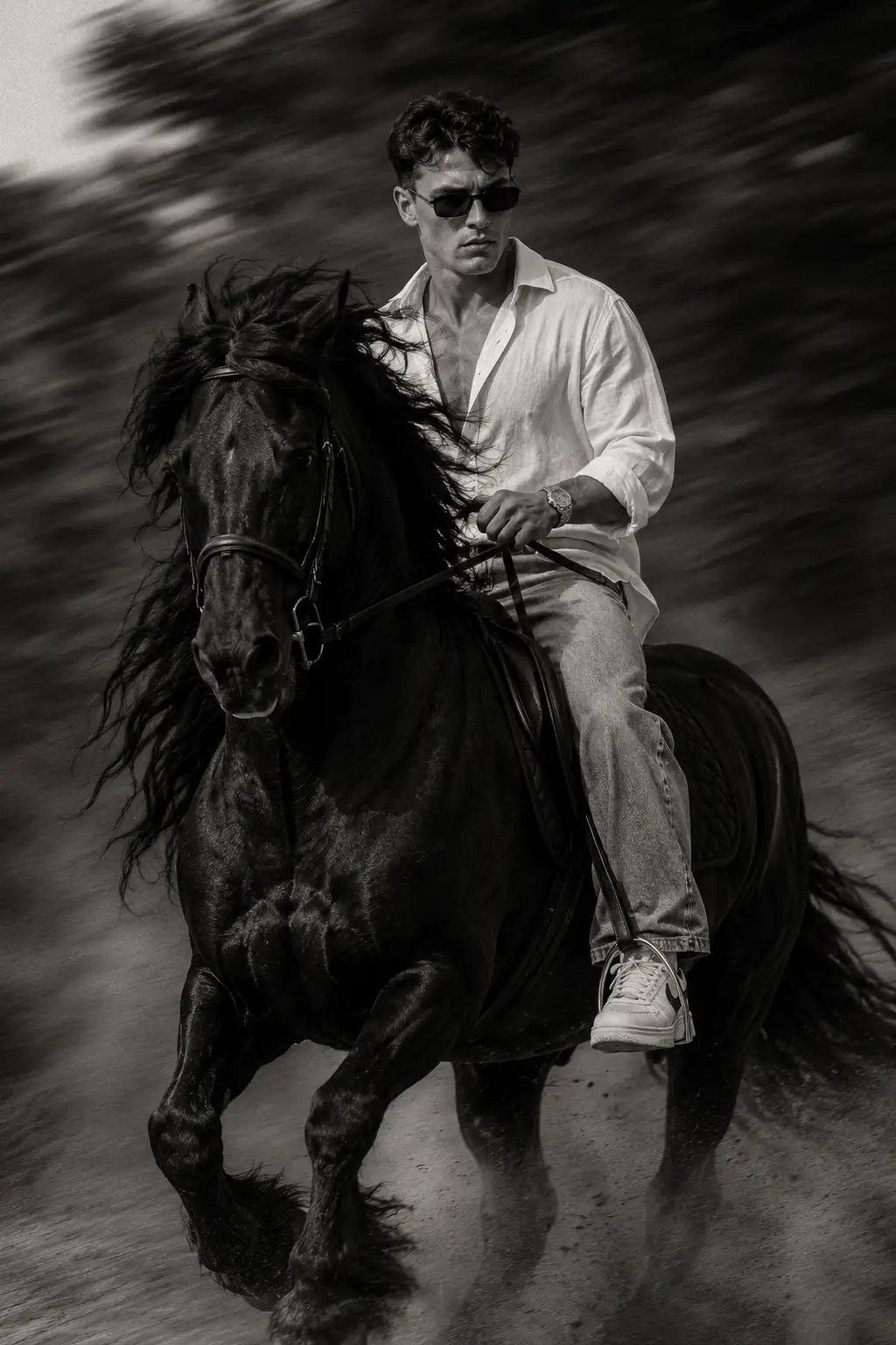 A high quality AI generated image of #0110 Cinematic Horse Rider Portrait