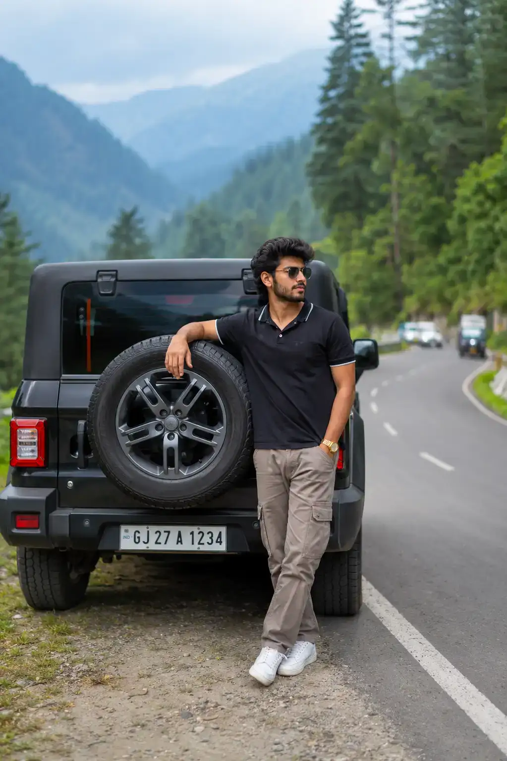 A high quality AI generated image of #0129 Ultra Realistic Mahindra Thar Portrait Photography