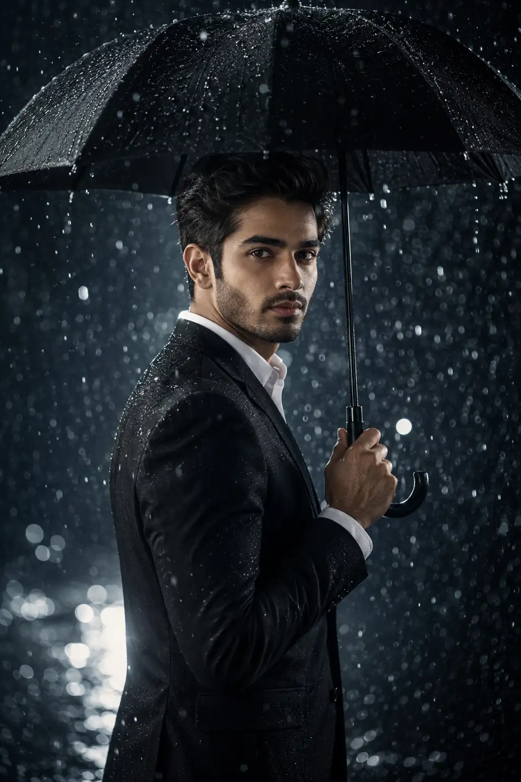 A high quality AI generated image of #0131 Ultra-Realistic Cinematic Rain Portrait