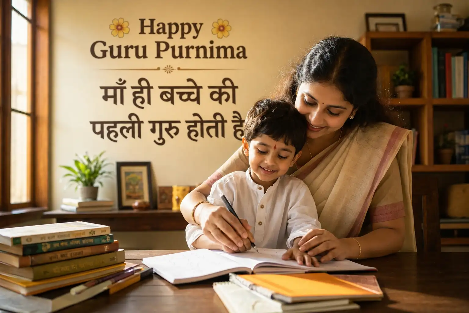 A high quality AI generated image of #0152 Guru Purnima Mother & Child