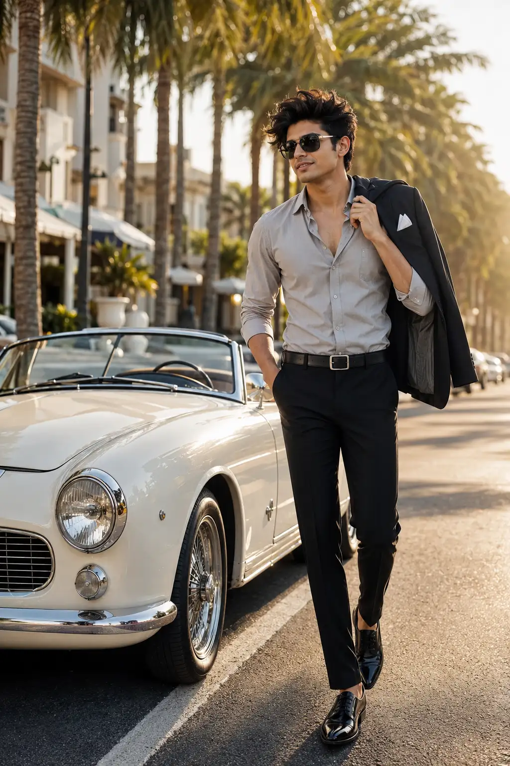 A high quality AI generated image of #0166 Luxury Vintage Car Fashion Portrait Ideas