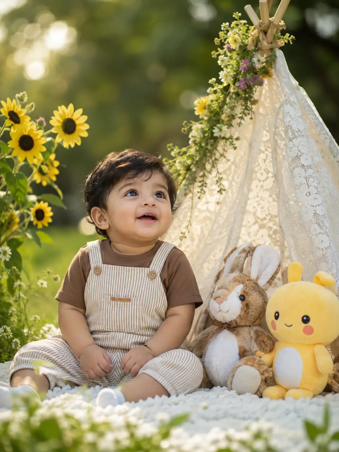 A high quality AI generated image of #0183 Cute Outdoor Baby Photoshoot With Tent Props
